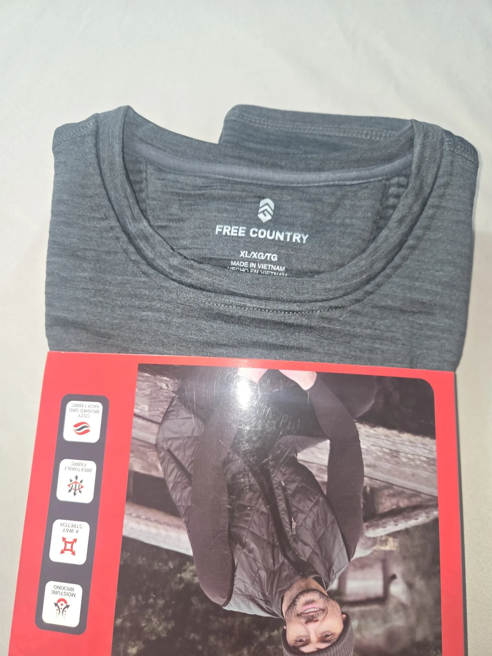 Free Country Men’s Microtech Heat Base Layer Top - Charcoal Gray - XL